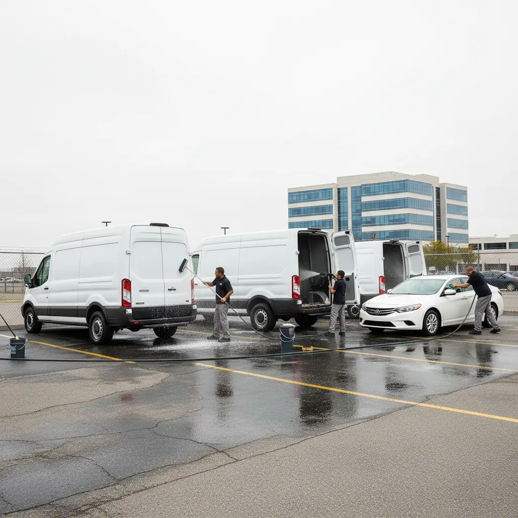 Fleet vehicles being detailed