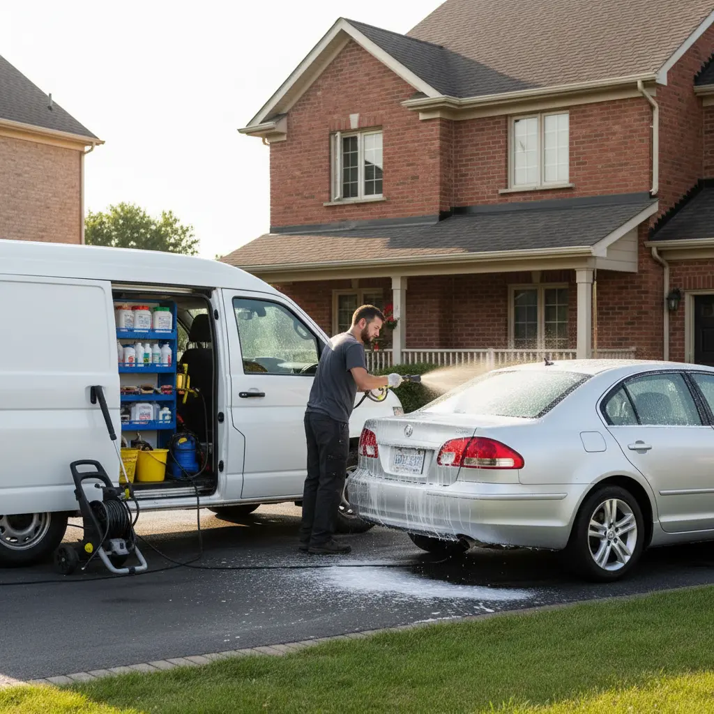 Mobile detailing at a residential driveway